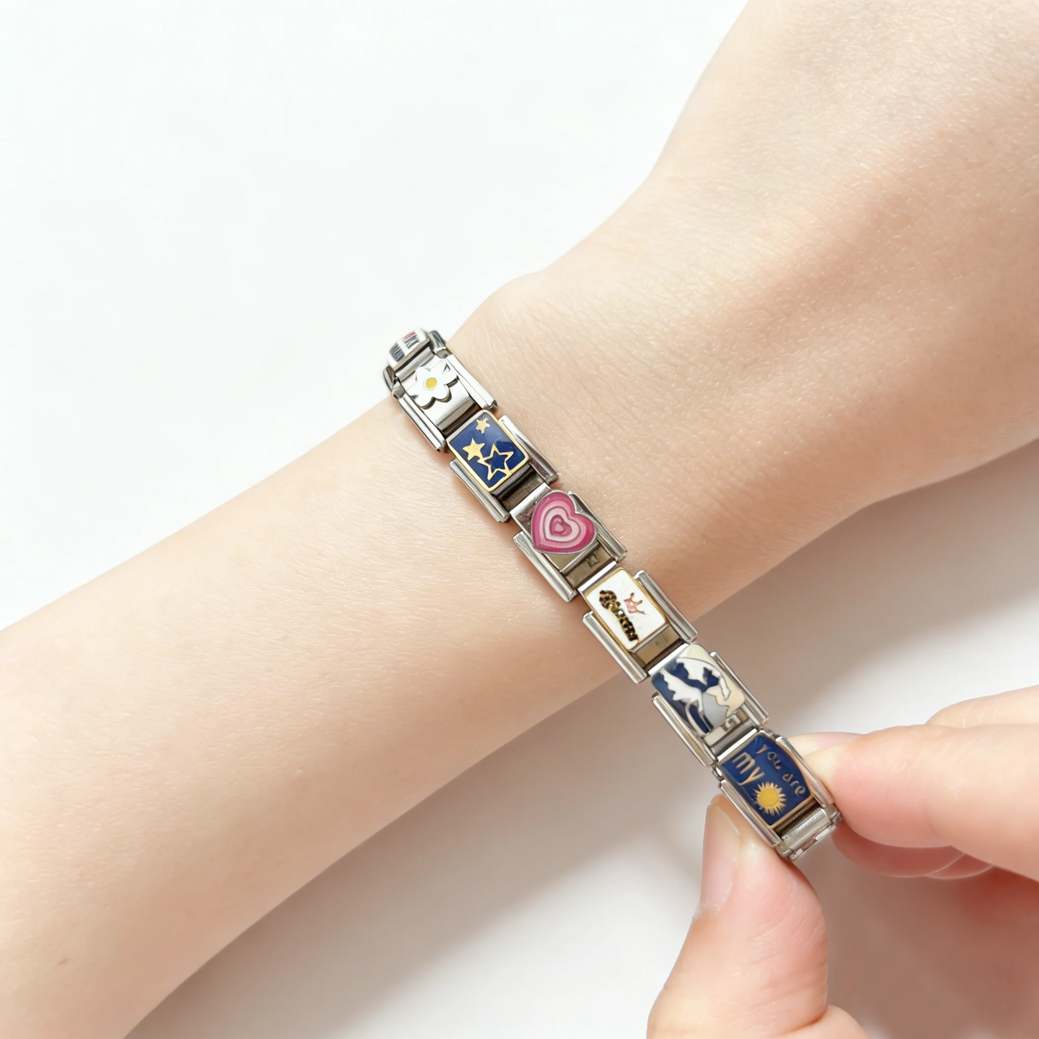 New Personalized ANGEL SEXY 90'S Princess Queen Pink Color Italian Charm 9mm Stainless Steel Making DIY Bracelet Women Jewelry 5