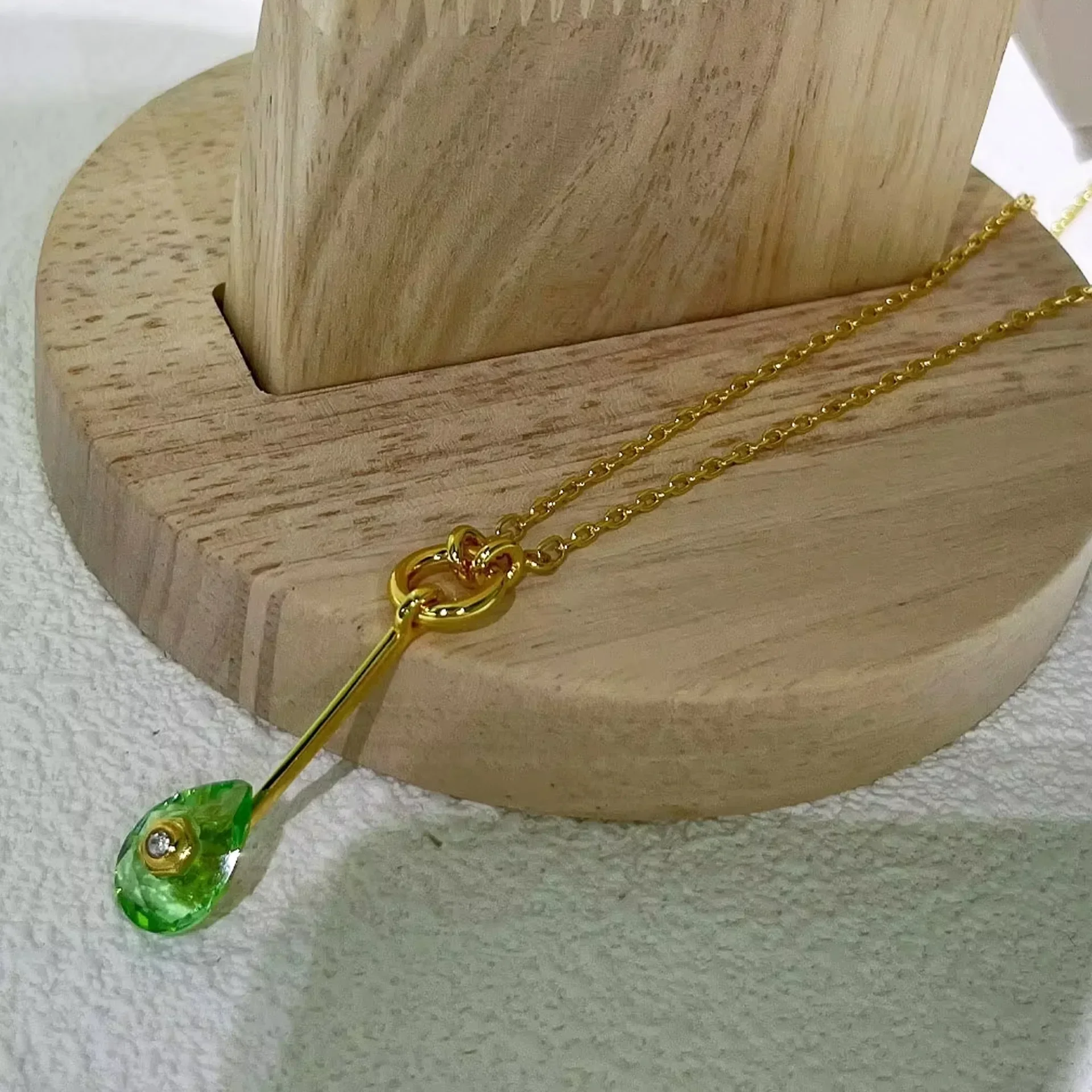 2025 High Quality Green Cut Crystal Necklace Bracelet Ring Geometric Earrings Exquisite for Women Stainless Steel Jewelry Set 2
