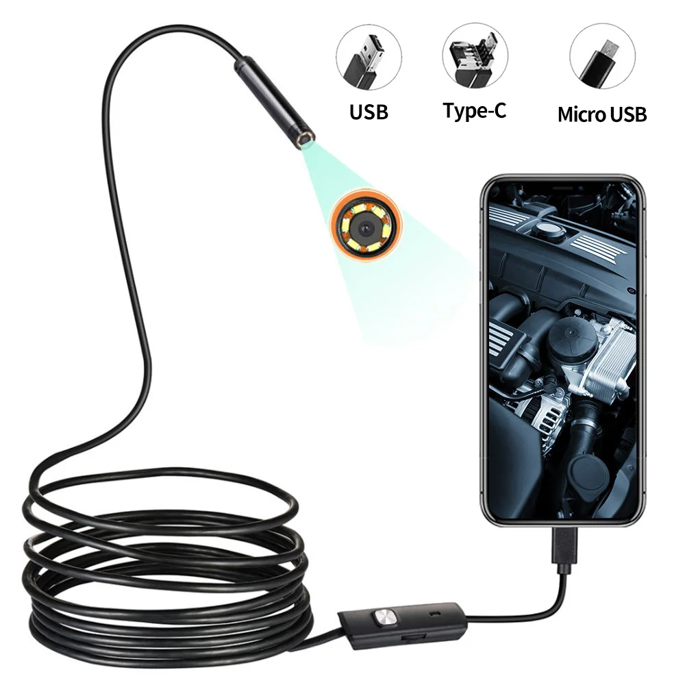 

Mini Endoscope Camera HD Waterproof IP67 Adjustable Soft Wire 6 LEDS 7mm Automotive Endoscope Camera for Android USB Phone PC