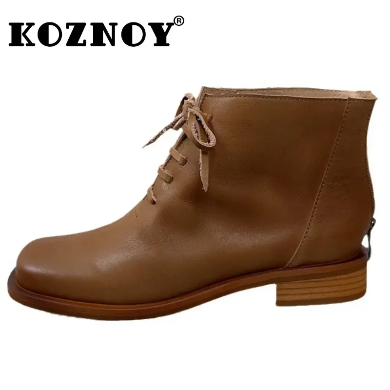 

Koznoy 3cm New Natural Cow Genuine Leather Flats Ankle Boots Platform Wedge Spring Moccasins Cowgirl Woman Booties Autumn Shoes