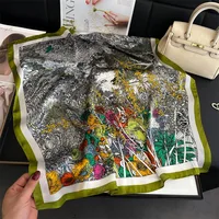 Women Popular Print Silk Scarf 70X70cm Square Scarves 2024 New Fashion Travel Decoration Sunscreen Bandannas Kerchief Hair Band 5