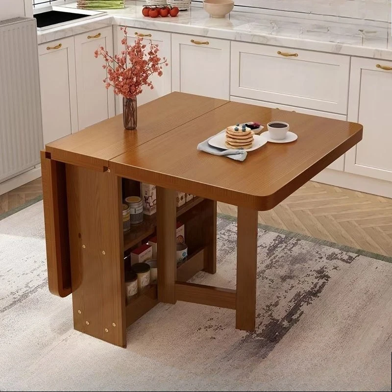 Solid Wood Foldable Rectangle Dining Table Small Space Friendly Home Multi-Functional Movable Simple Design