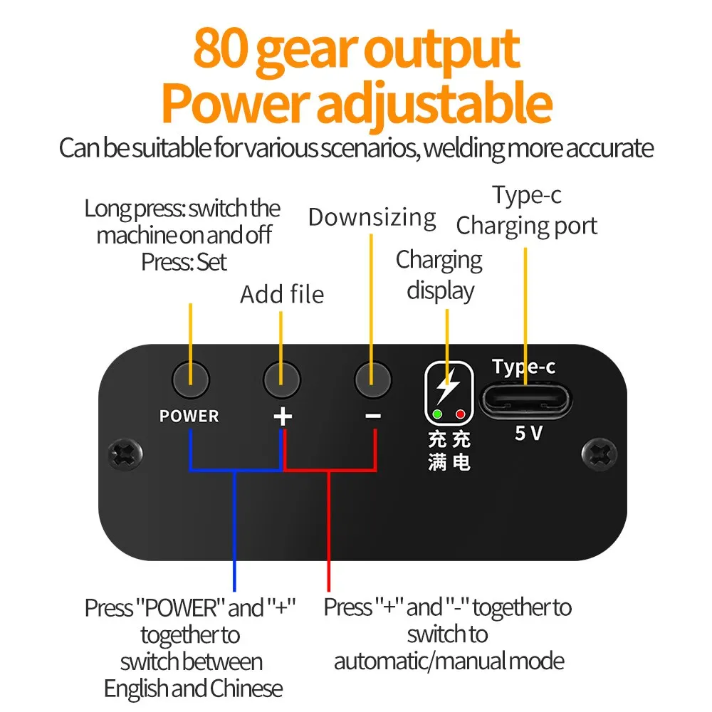 Spot Welder 80 Gears Adjustable Portable Handheld Digital Display Mini Spot Welding Machine Automatic Trigger for 18650 Battery