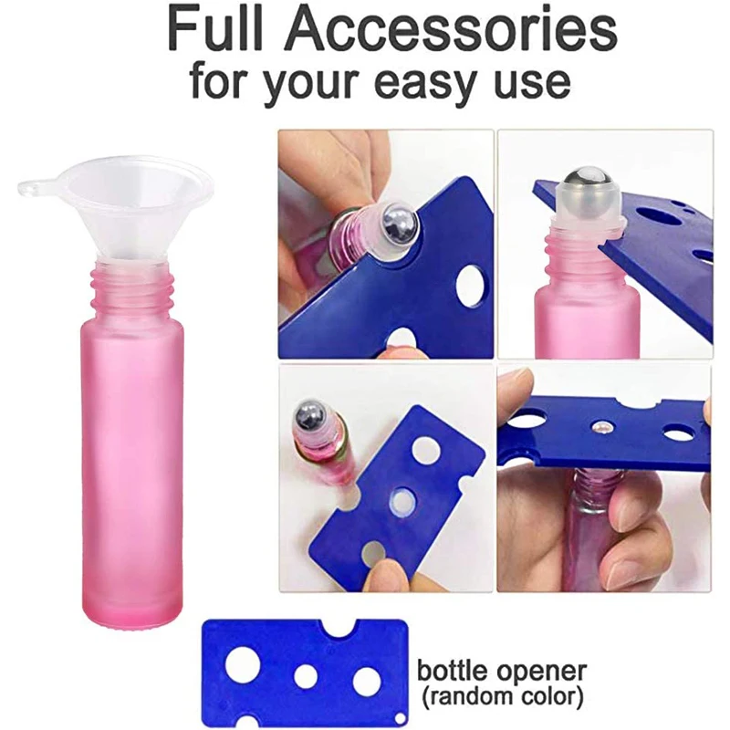 Frosted Glass Essential Oil Roller Bottle with Stainless Steel Ball - 5ml/10ml