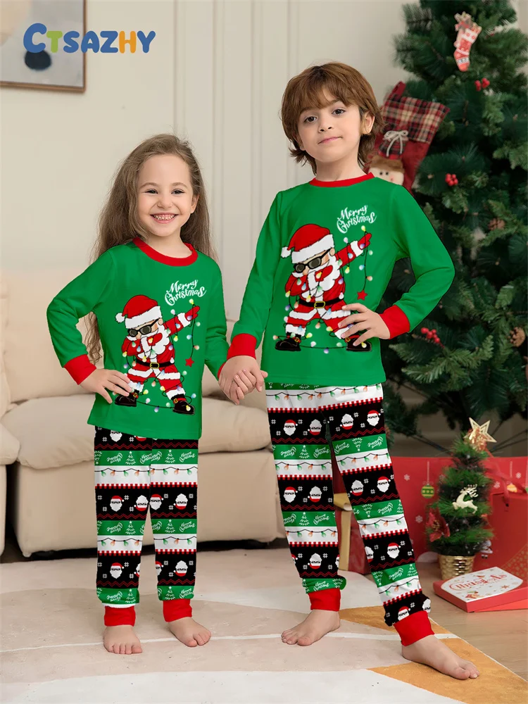 Christmas Family Matching Outfits Mom Dad Kids 2 Pieces Pajamas Set Baby Casual Loose Sleepwear Xmas Family Look Pyjamas 3