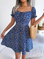 Women Casual Square Neck Flare Short Sleeve Floral Dress Elegant A Line Dress for Spring Summer 2026 Fashion Woman Clothing - Image 5