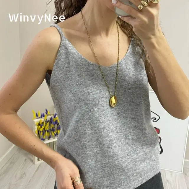 WinvyNee Autumn Women's Vest Wool Tops Y2k Solid V Neck Warm Soft Vest Girls Tank Inner Wear Streetwear Tops Winter C1003013A