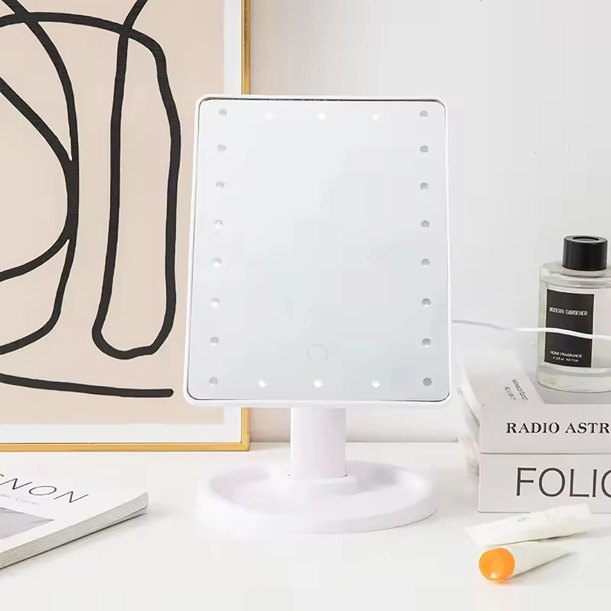 1PC Touchscreen Makeup Mirror-Adjustable Desk Vanity Mirror with LED Lights for Perfect Makeup Application