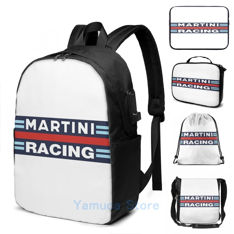 

Funny Graphic print Martini Racing USB Charge Backpack men School bags Women bag Travel laptop bag