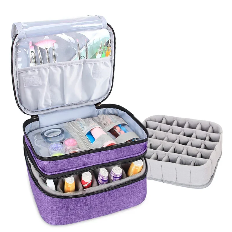 

Essential Oil Case Nail Polish Portable Cosmetic Large Handbag Organizer Double Layer Design Storage Bag