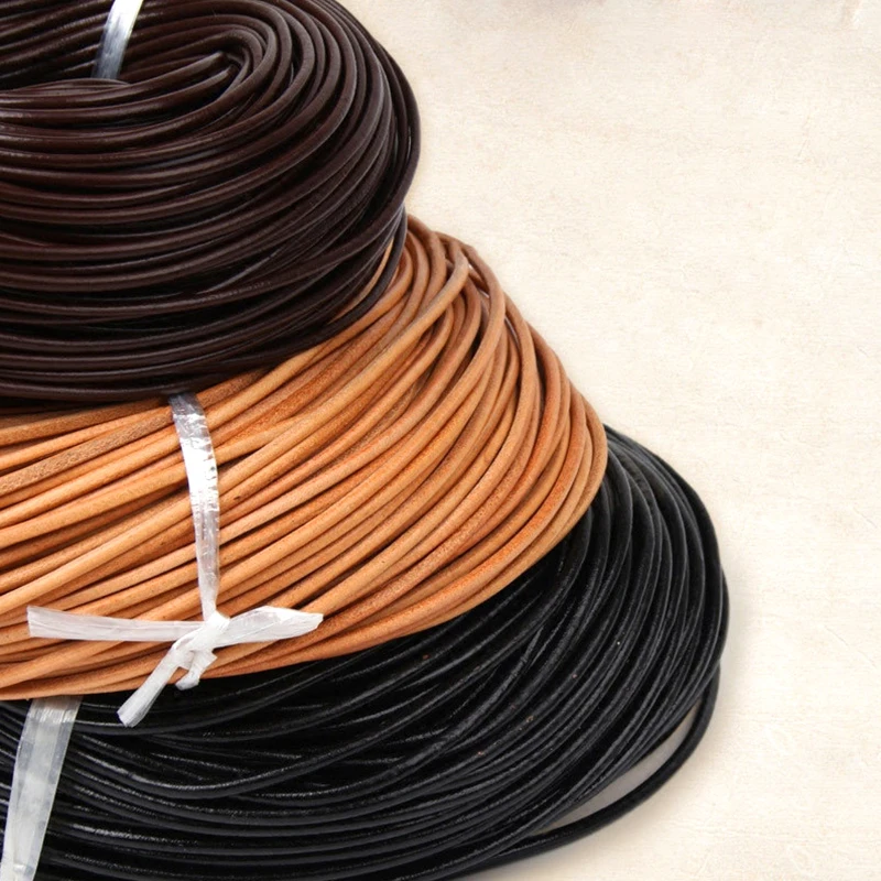 1m Leather Rope For DIY Necklace Cord Bracelets String Retro Black Color Leather Cord Handicraft Jewelry Making Supplies