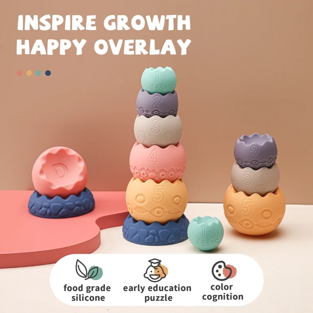 6Pcs Baby Silicone Stacked Toys Montessori Education Stacking Blocks Soft Rubber BPA Free Infant Teether Kid Building Block Toys 2