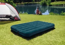 Colchón inflable de terciopelo verde para interiores, cama de aire de un solo tirón, cómodo y transpirable, para viajes y uso al aire libre
