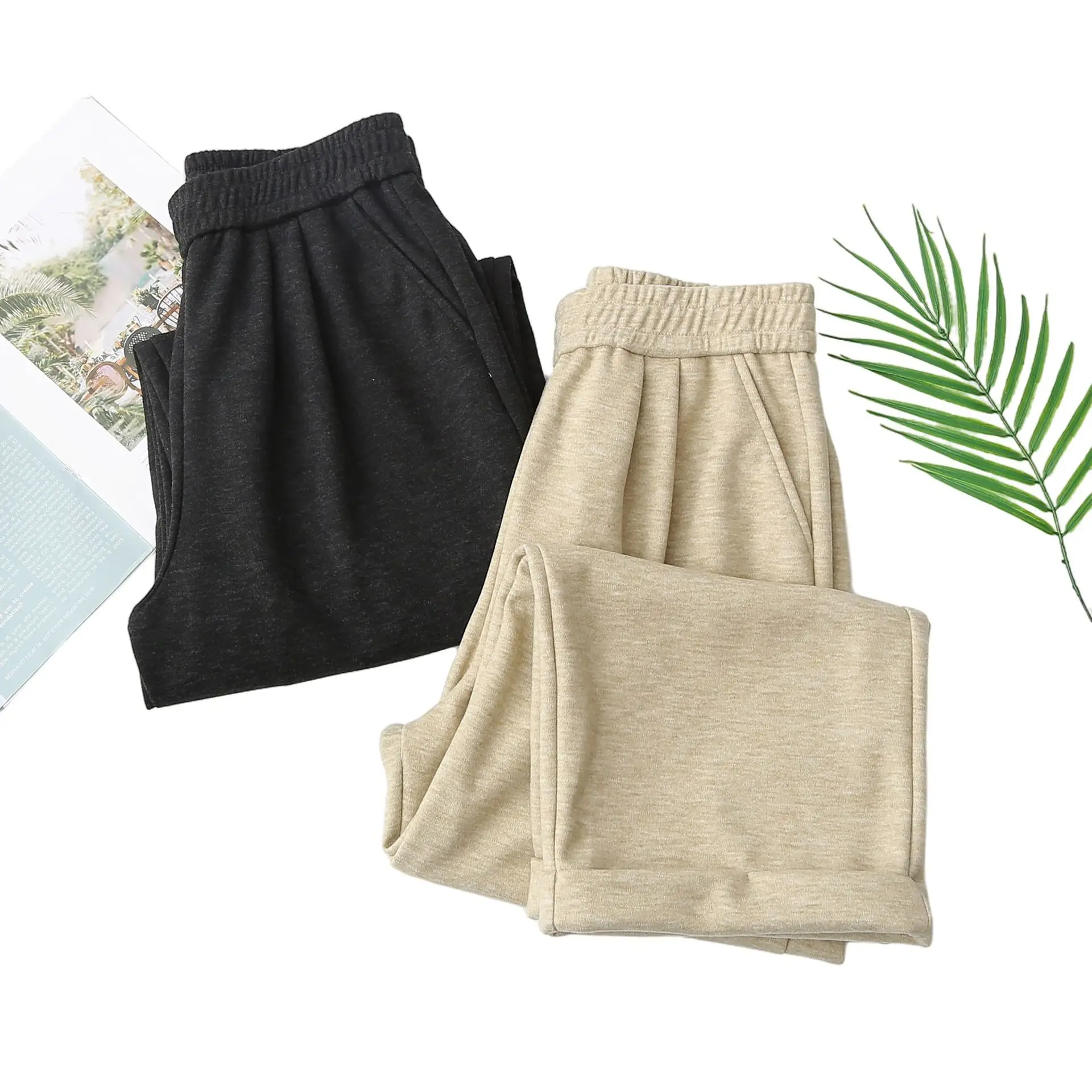 XXXXL Fashion Plus Size Women's Straight Leg Pants Autumn Winter Simple Casual rolled-up Cuffs Thickened Ankle-Length Bottoms