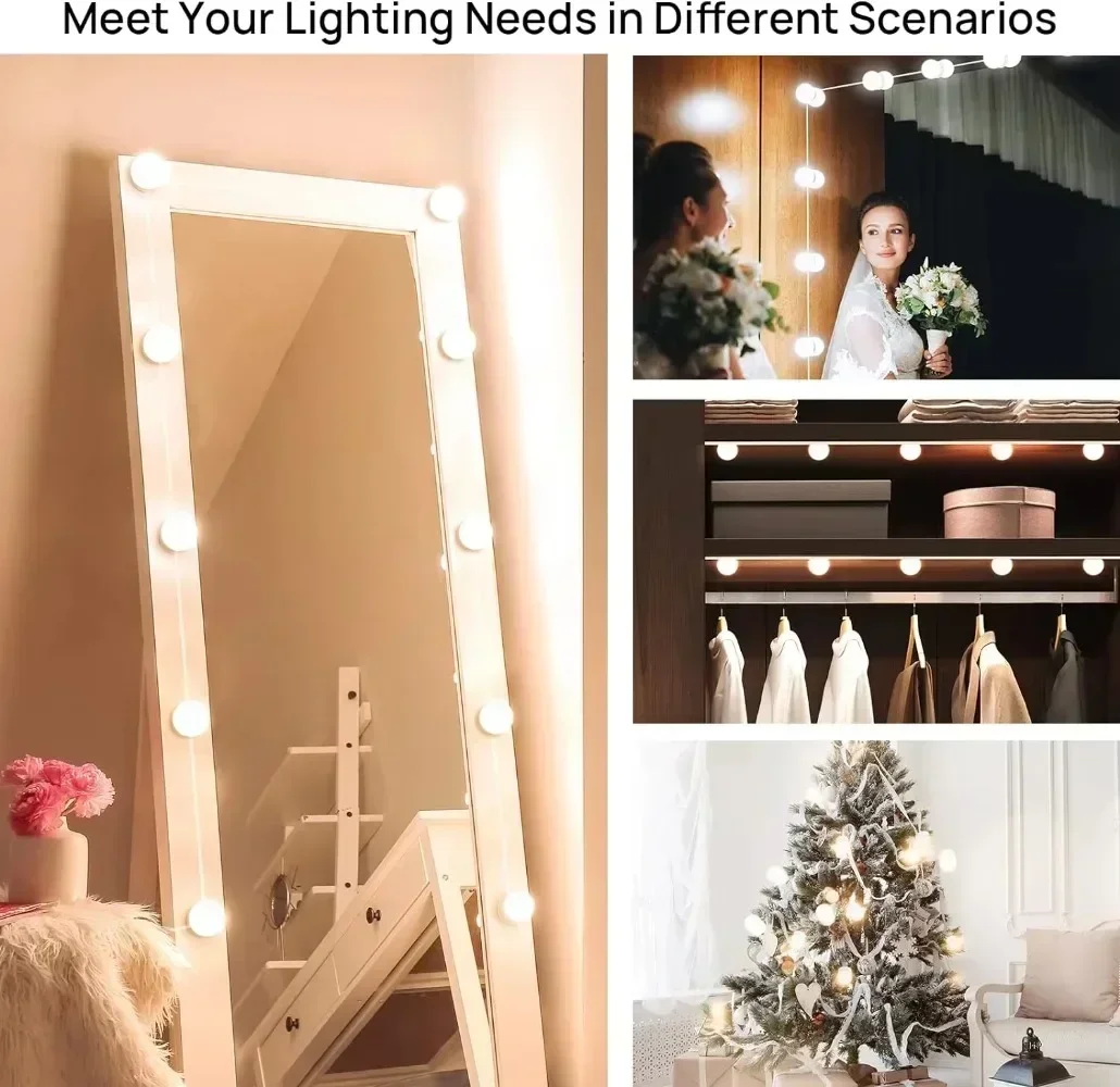 Vanity Lights Mirror Fill Light Adjustable 3 Color LED USB Cable Mirror Lights Wall Bulbs String for Makeup Table Dressing Room