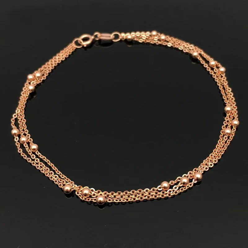 

585 Purple Gold Plated 14K Rose Gold Three Layer Chain Beads Shiny Bracelets for Women Exquisite Fashion Wedding Jewelry