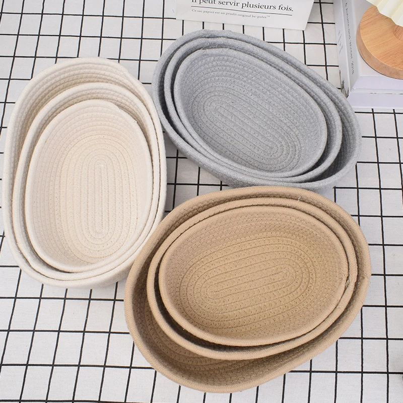 Oval Woven Storage Basket Cotton Rope Woven Basket Simple Table Top Sundries Bedside Storage Basket Cosmetics Storage Basket 1