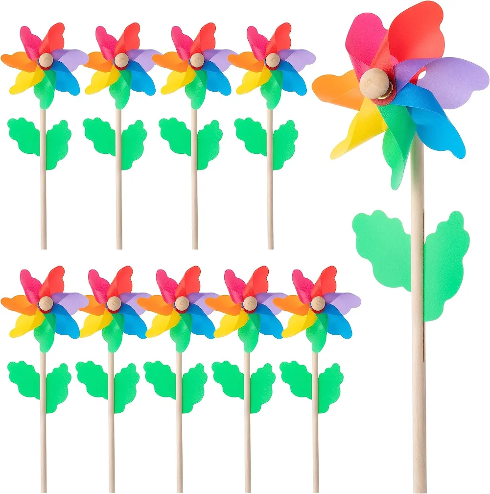 

10Pack Rainbow Flower Pinwheels, Pinwheels for Yard and Garden, Pinwheels for Kids, Wind Pinwheel, Flower Wind Spinners, Garden