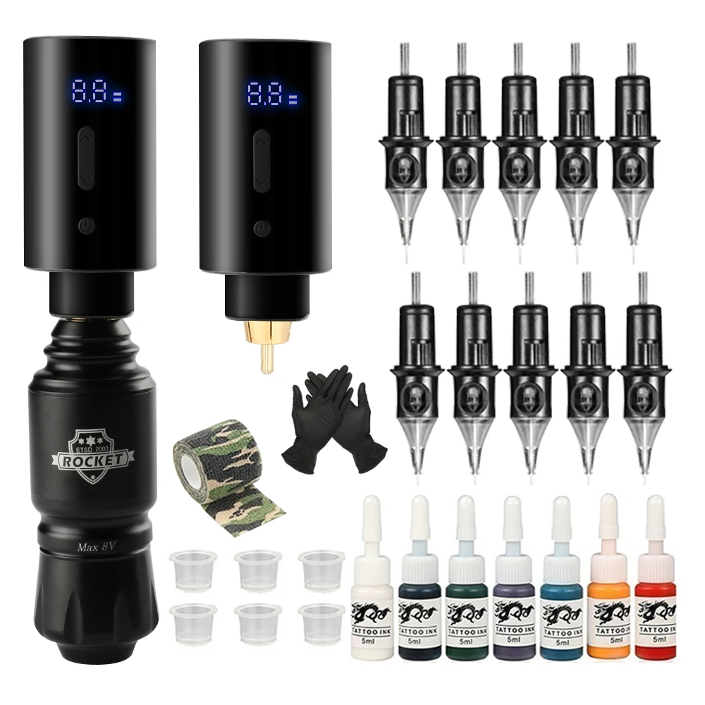 Wireless Rocket Mini Tattoo Machine Set RCA Connector Portable Rechargeable Battery Tattoo Power Supply Tattoo Kit Accessories