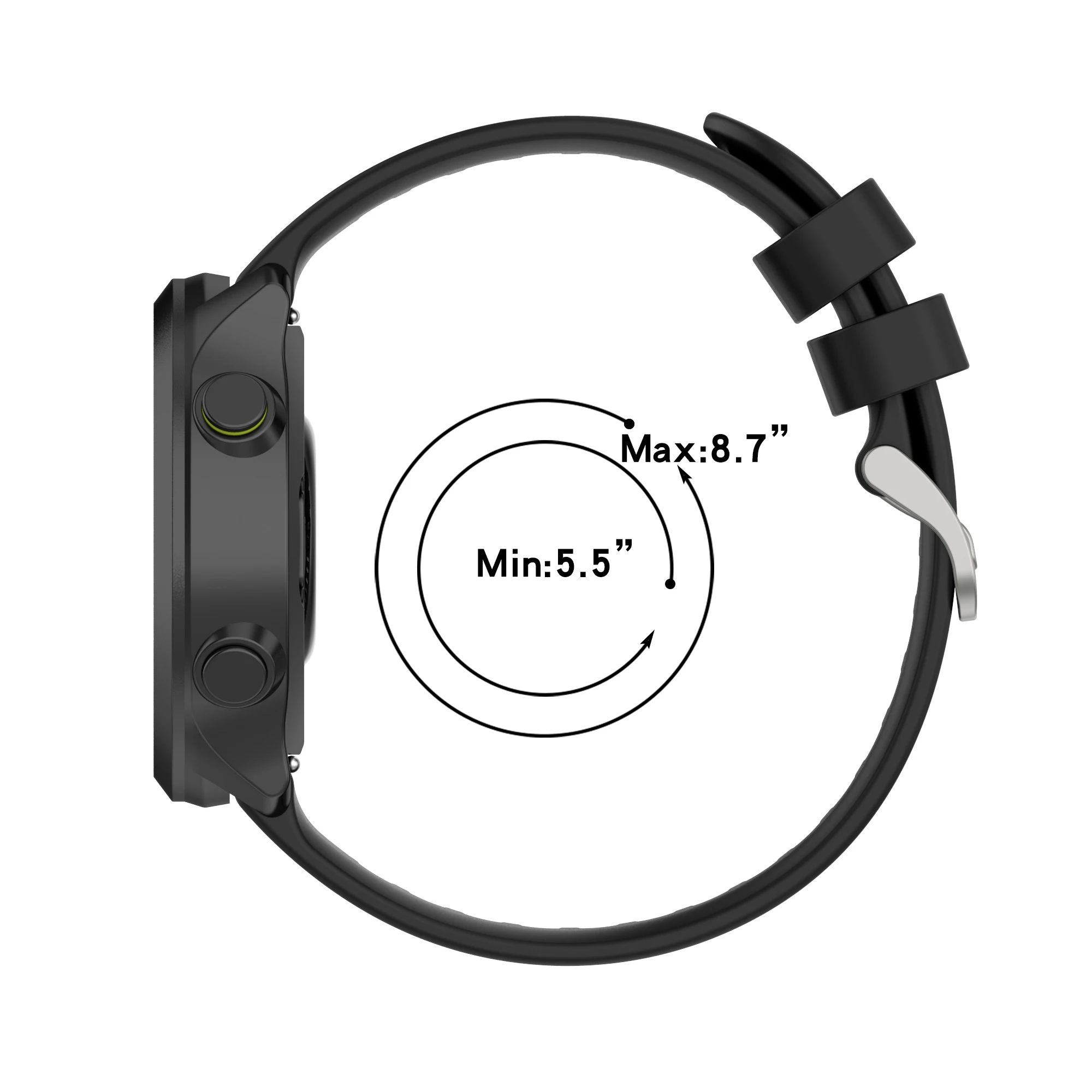 Garmin Forerunner 55 시계 밴드 + 실버 버클 손목 밴드가 있는 시계 케이스 손목 밴드 고품질 내구성 실리콘 스트랩