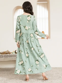 Casual Round Neck Floral Print Wrinkle Spliced Long Dress Mint Green, Women's Stylish Regular Sleeve Spring Fashion 2