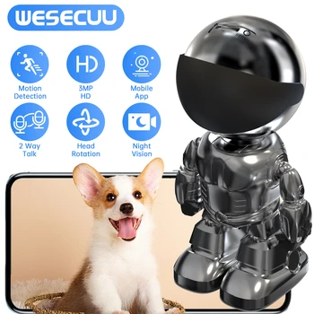 WESECUU 1080 HD Robot Camera Wifi 3MP Indoor Home Security Camera Night Vision Two Way Audio Auto Tracking Indoor Baby Monitor 1