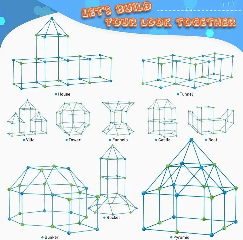 Children's 3D Glow Construction Toy Fort Building Kit Play Tent Fortress Child Game Tents Fort Build Indoor/Outdoor Toys Gift 5