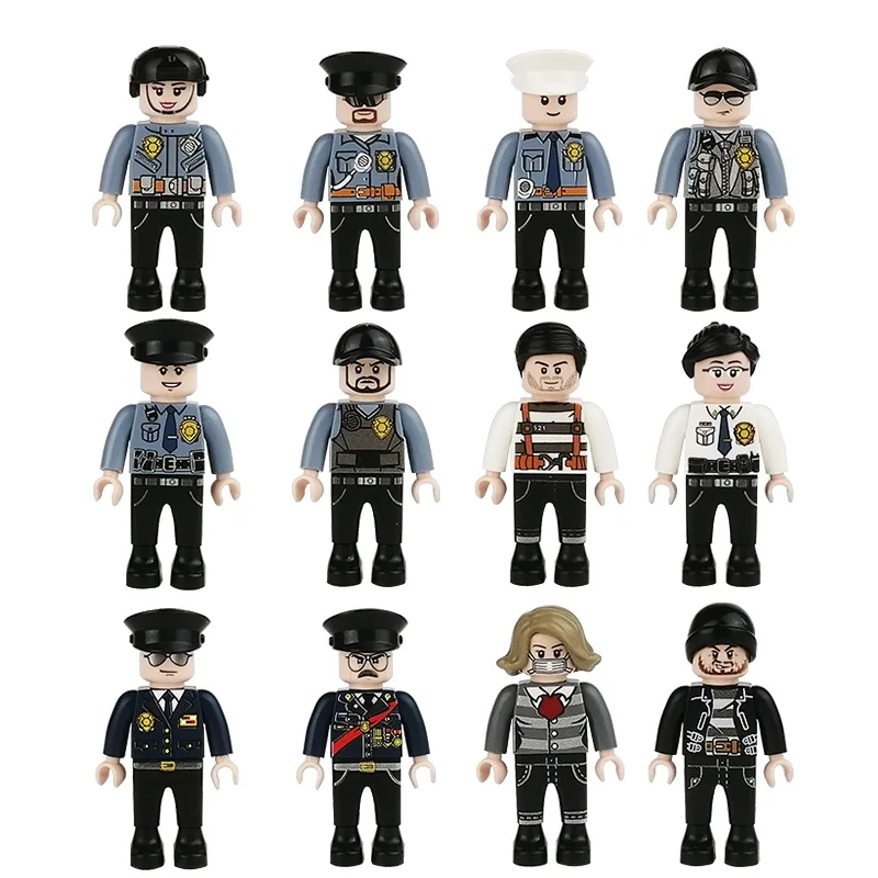 12Pcs City Police Officer Thief Swat Moc 4.5Cm Playmobil Accessori Minifigurine Assemblato Building Block Giocattoli Educativi Per Bambini