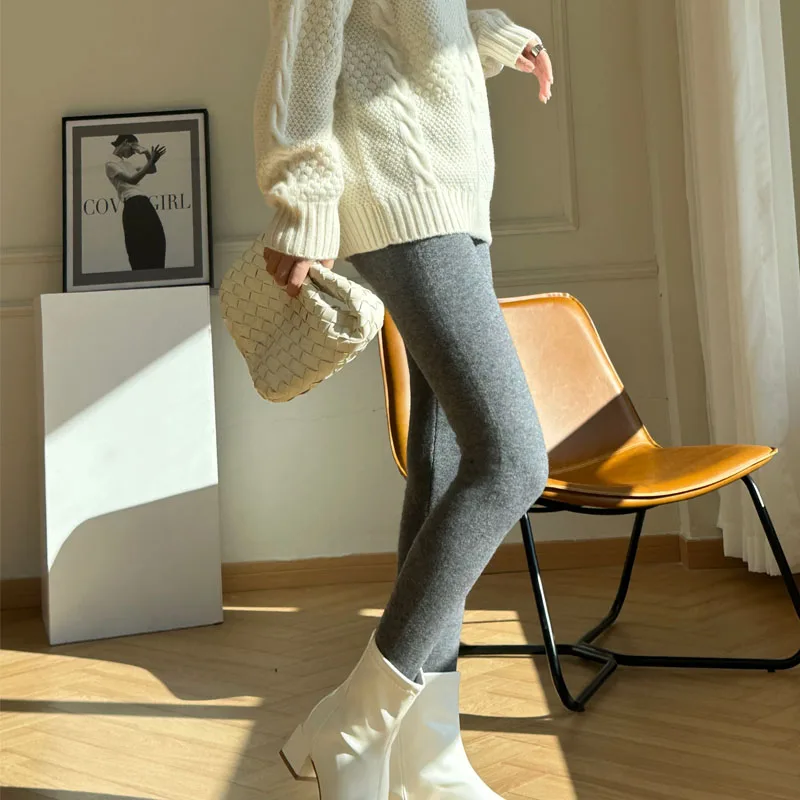 knit leggings women's pants slim plane nine-point pants autumn winter Inner outer wear high waist tight casual small feet pants