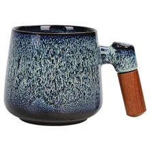 

Creative Ceramic Coffee Mug Wooden Handle Jianzhan Water Cup Magic Kiln Change Porcelain Drinkware Household Home Office Tea Cup