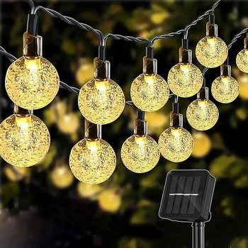 Luci a stringa a LED con globo di cristallo solare 60 LED 8 modalità di illuminazione IP65 Ghirlanda di Natale con luce fata per decorazioni per feste in giardino 1