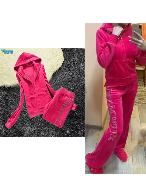 YICIYA Juicy Tracksuit Spring/Fall 2022 Women's Brand Velour Tracksuit Suit Women Velvet Zipper Sweatshirt And Pants Fat Sister rose red set