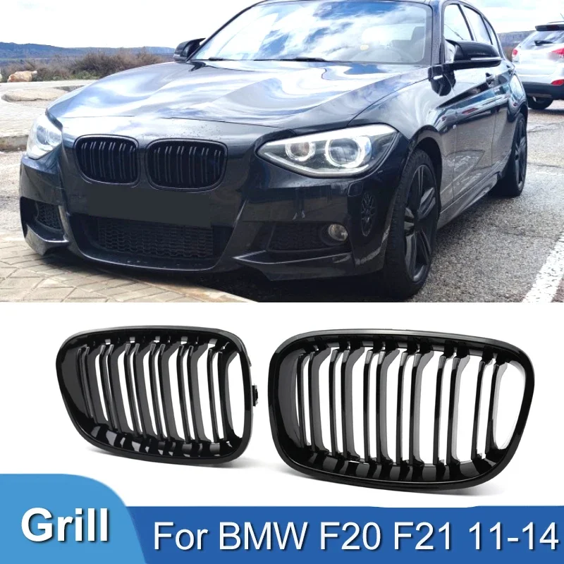

Pulleco Car Front Bumper Kidney Grille Racing Grills For BMW 1 Series F20 F21 11-14 Replacement Double Slat Gloss Black Grilles