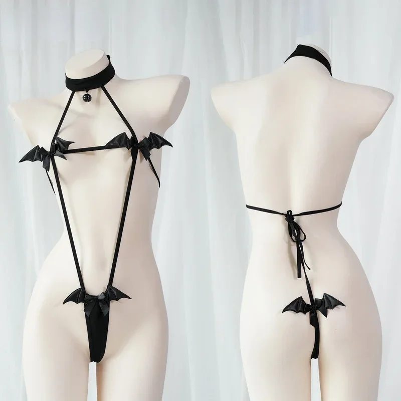 

Women Gothic Sexy Devil Cosplay Bikini Lingerie Set Underwear with Wings Heart Hollow Out Punk Cool Girl Backless Goth Tank Tops