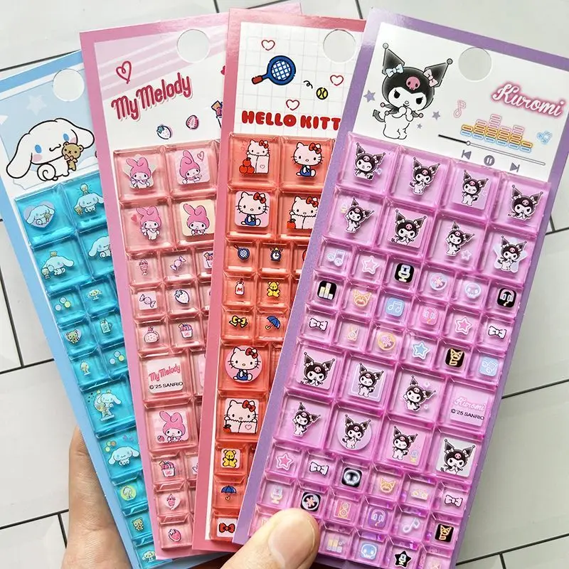 Hello Kitty 3D Square Stickers Anime Phone Laptop Luggage Decoration Creative DIY Rhinestone Decal Kids Toys Cartoon Gift