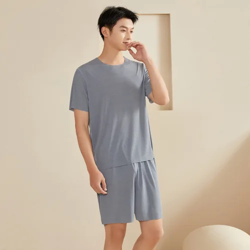 남성용 잠옷 수트 티셔츠 반바지, 캐주얼 홈웨어 세트, 트레이스리스 라운드 넥, 여름 캐주얼 5