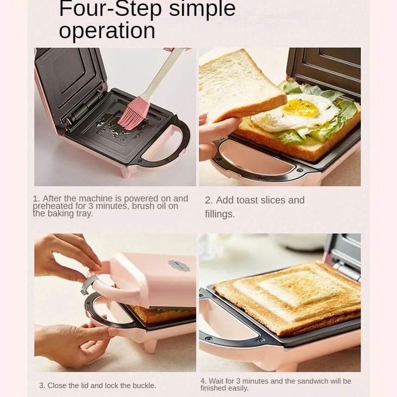 460W Breakfast Machine Double Sided Heating Automatic Sealing Non-Stick Pan Sandwich Maker Home Cookware Multifunctional Toaster 5
