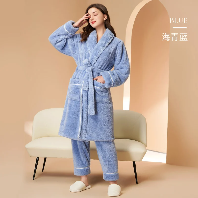 Men's Winter Bathrobe Long Sleeve Warm Turn Down Collar Man Fluffy Bath Robe With Sashes Solid Fleece Dressing Gown For Male