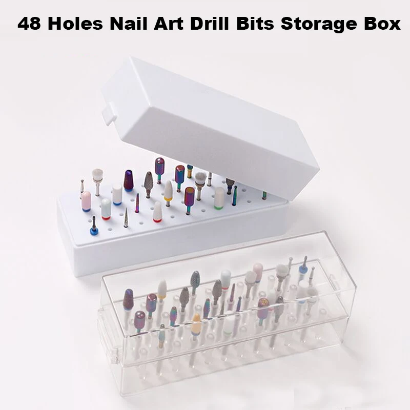 

48 Holes Nail Art Drill Bits Storage Box Nail Art Grinding Head Bit Holder Displaying Storage Box Nail Stand Manicure Tool Box