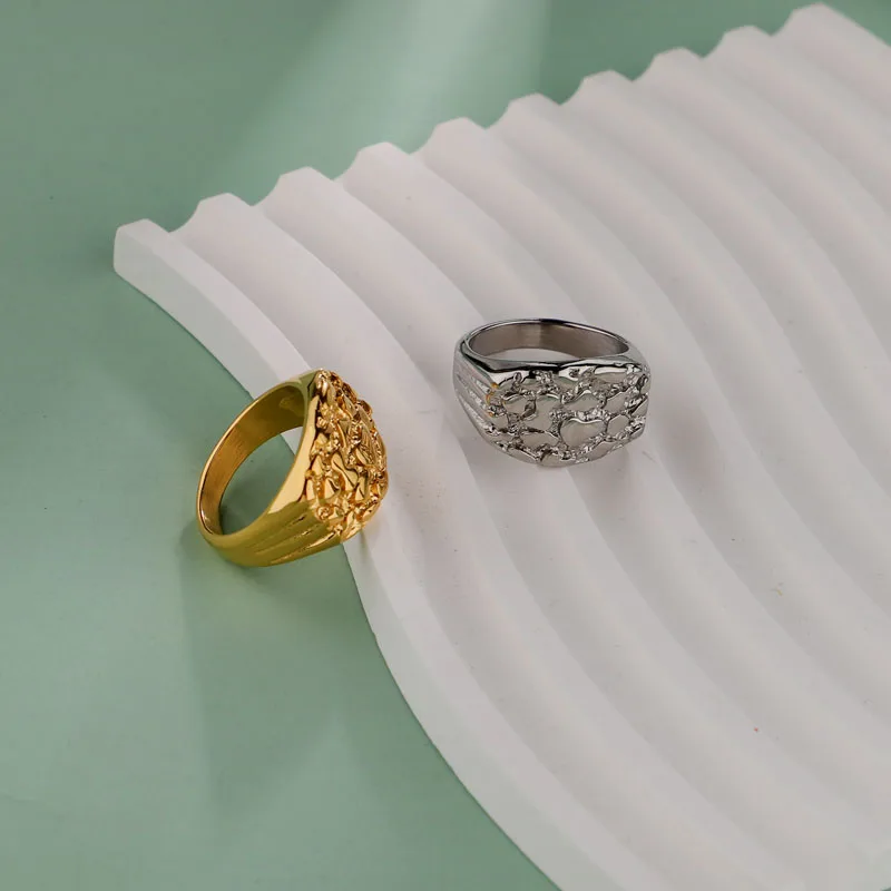 1PC Stainless Steel Mens Nugget Ring Hip Hop Fashion Jewelry Gifts 4