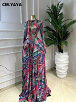 CM.YAYA Women O-neck Long Sleeve Big Swing Tie Dye Print Long Dress 2026 Sexy Parties Evening Vacation Maxi Dresses Vestidos