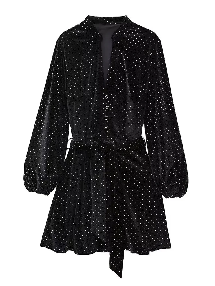Tanie YENKYE New Fashion Women czarna aksamitna koszula sukienka z paskiem sklep