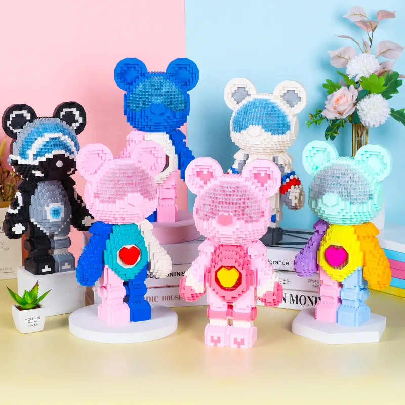 

Bearbricks Micro Building Blocks Colorful Art Space Bear DIY Assembled Cool 3D Model Mini Brick Figure Toys For Office Decor
