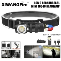 Powerful Mini LED Headlamp Type-C Rechargeable Head Flashight Multi-function Torch with Magnet Clip for Outdoor Camping Lantern