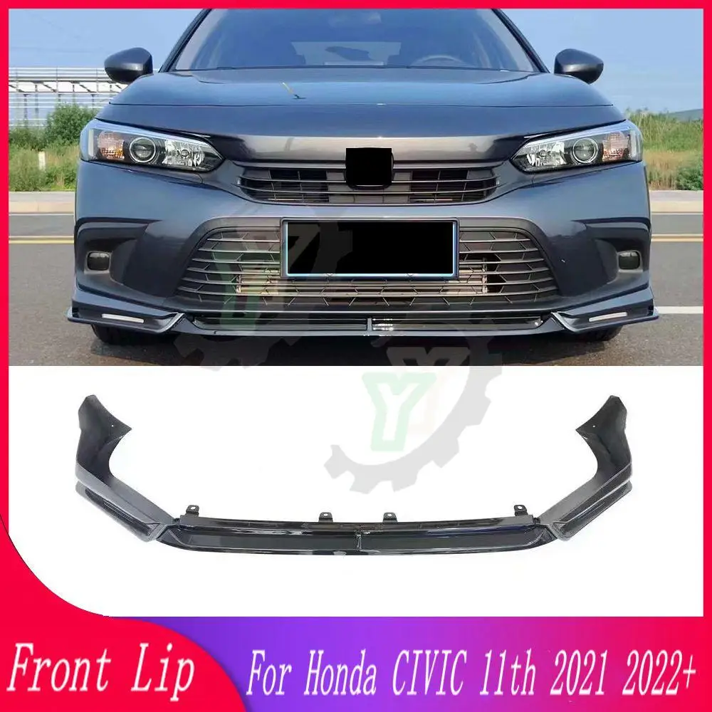 

With light 3PCS Car Front Bumper Lip Spoiler Splitter Diffuser Detachable Body Kit Cover Guard For Honda CIVIC 11th 2021 2022