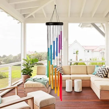New 12 Tubes Rotating Solid Wood Aluminum Pipe Wind Chime Waterproof 12 Pipe Classic Matching Music Wind Chime Home Decoration