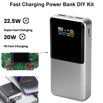 Modulo di Ricarica Rapida 22.5W, Kit Fai-da-Te per Power Bank con Display LCD a Colori TFT, Batteria al Litio Ternaria 3.7V, Supporta PD/QC/SCP/VOOC