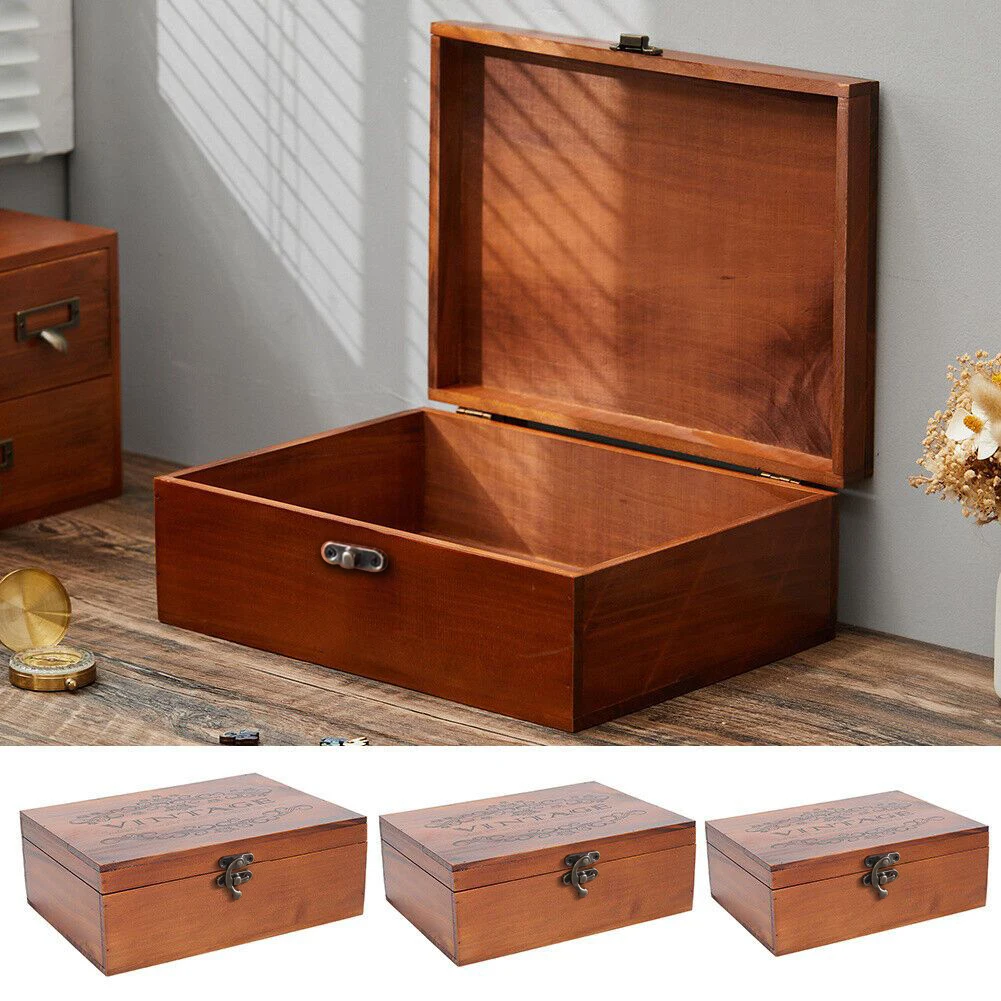 

Деревянная коробка для хранения в стиле ретро, Подарочная коробка с защелкой для драгоценностей, сувенирный контейнер для гаджетов, бытовые инструменты, органайзер для всякой всячины