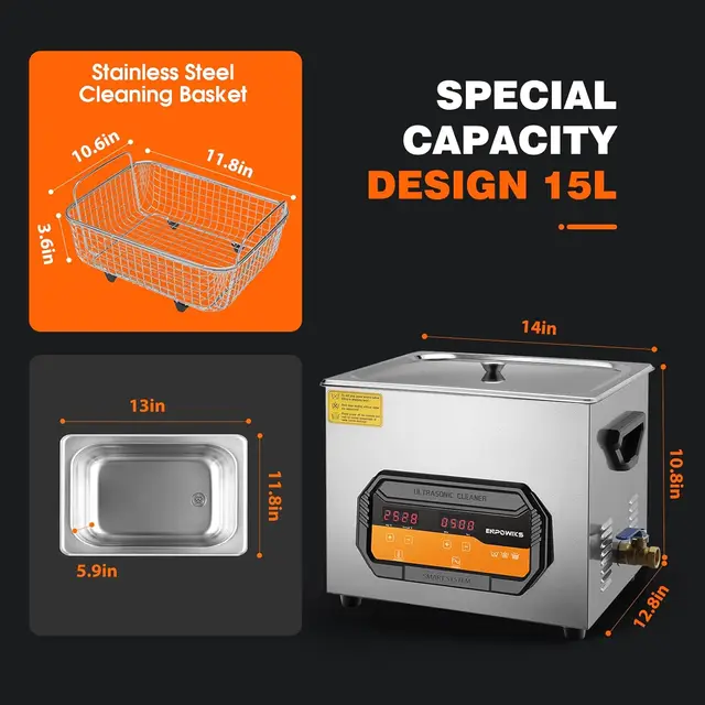 ACMESONIC 360W 40kHz Ultrasonic Cleaner 15L Heated Timer LED for Circuit Board Carburetor Watch Industrial Parts Cleaning Machin 4