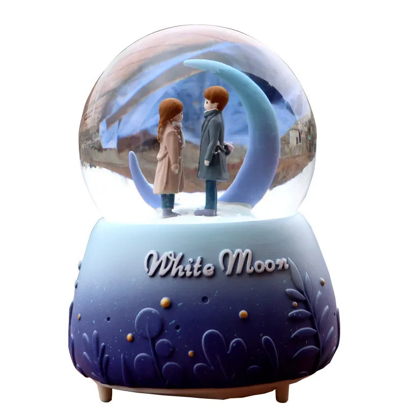 Couples Wife Birthday Wedding Gift Glow Light Crystall Snowball Music Box Lovers Ornament Valentine's Day Favors for New Year